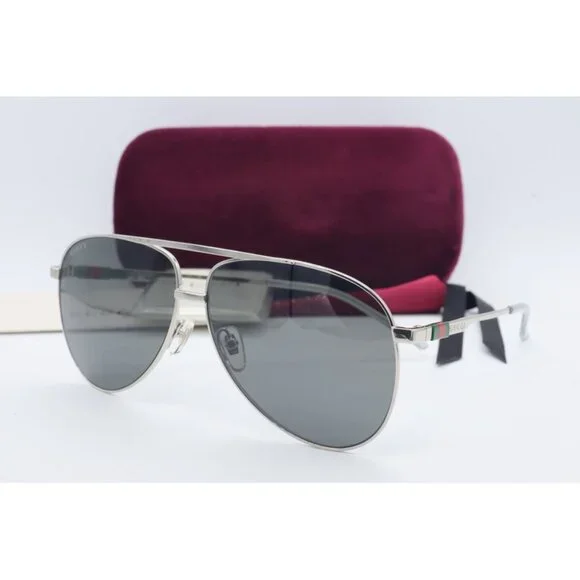 Gucci GG G1098S 004 Aviator Silver Sunglasses Gray Lenses 62mm - Picture 2 of 8